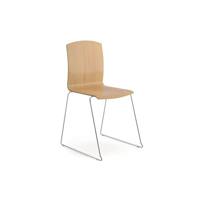 Stacking Chair Oak bentwood shell chair on chrome sled