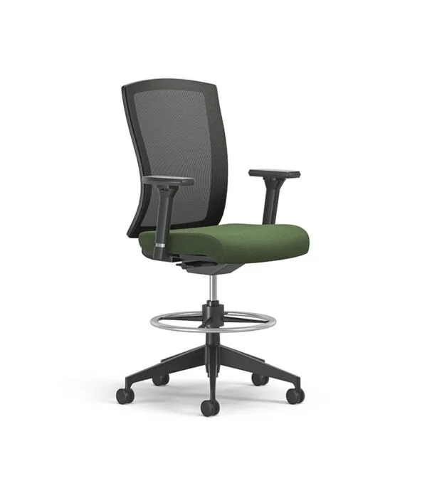 Drafting Stool Black mesh drafting stool with green seat
