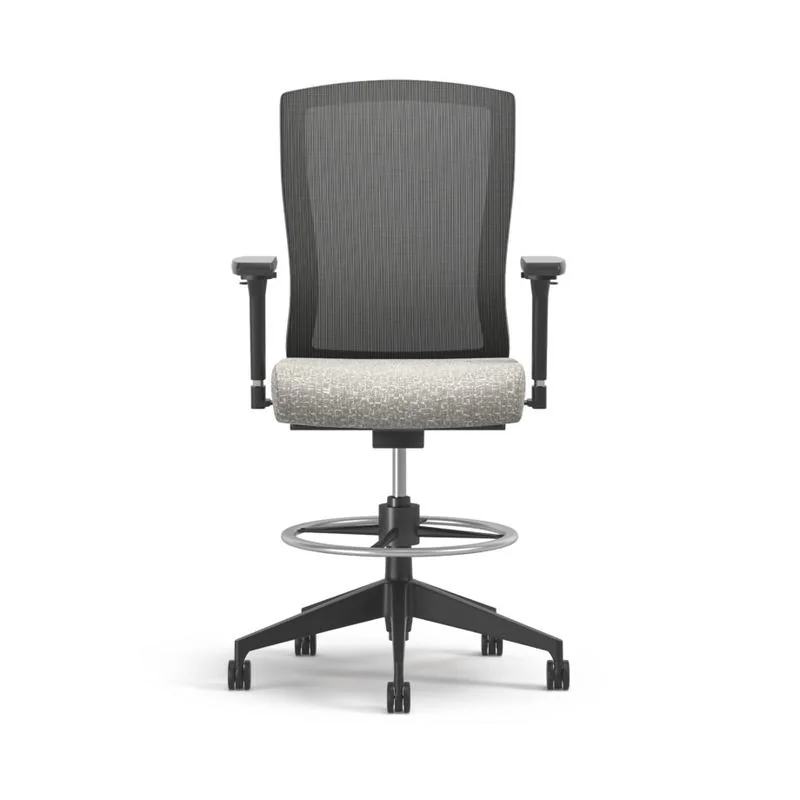 Drafting Stool Black mesh drafting stool with light seat and foot ring