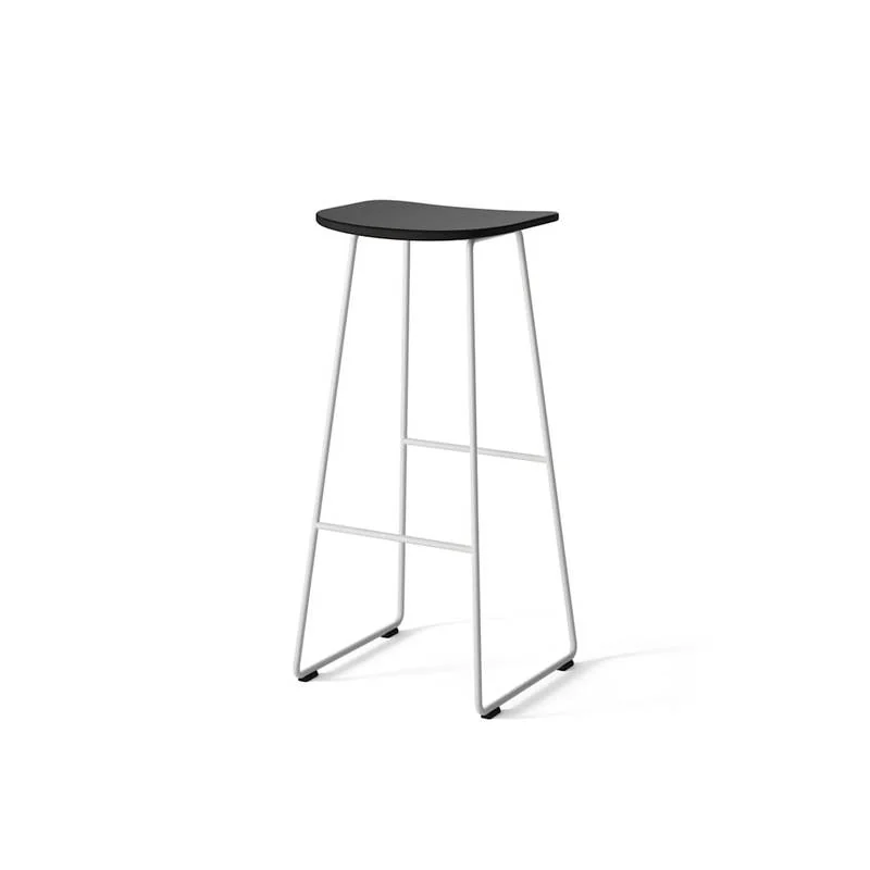 Bar Stool Black-top backless bar stool on white wire frame