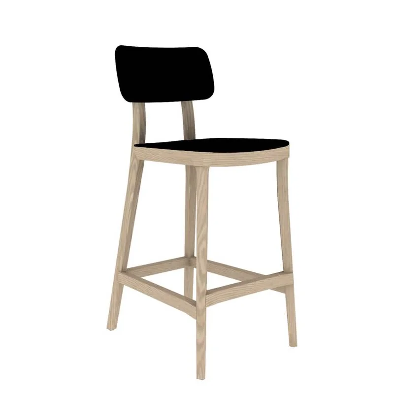 Bar Stool Black upholstered bar stool with ash wood frame