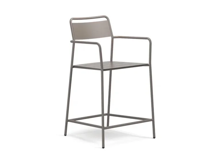 Counter Stool Gray metal counter stool with arms