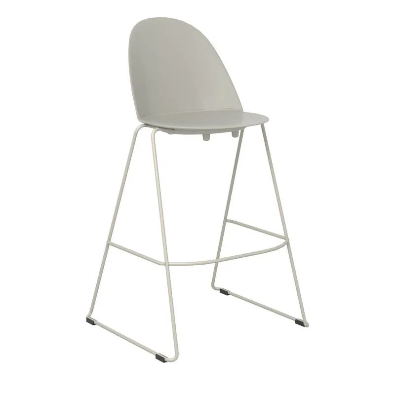 Bar Stool Light gray high-back shell bar stool on sled base