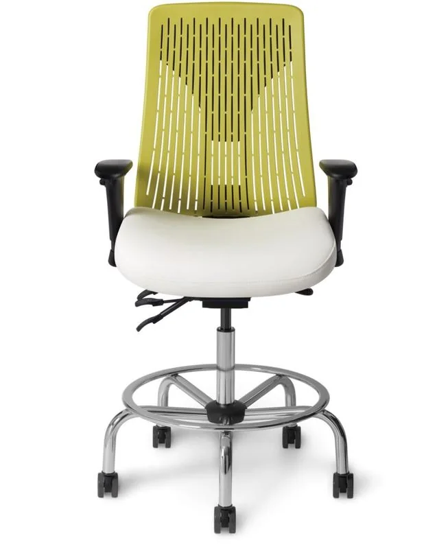 Drafting Stool Lime mesh-back drafting stool with white seat