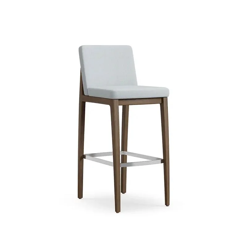 Counter Stool Pale blue upholstered counter stool with walnut legs