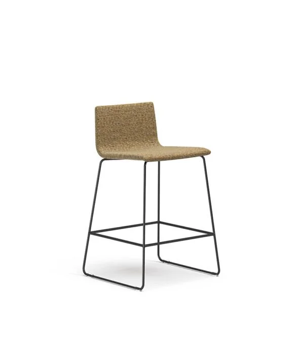 Counter Stool Tan bentwood shell counter stool on black sled