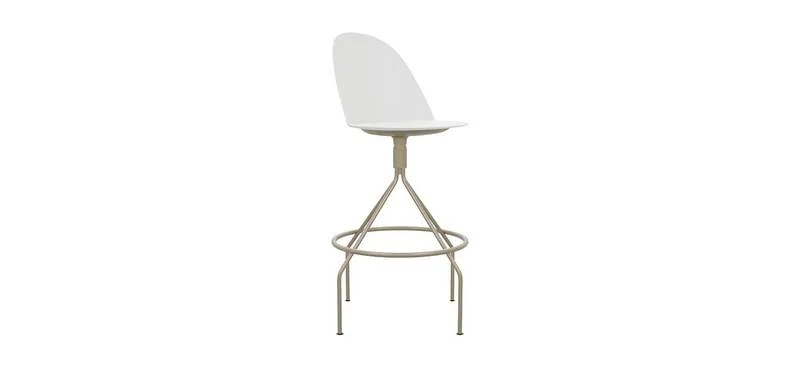 Counter Stool White shell counter stool on slim four-leg base with foot ring