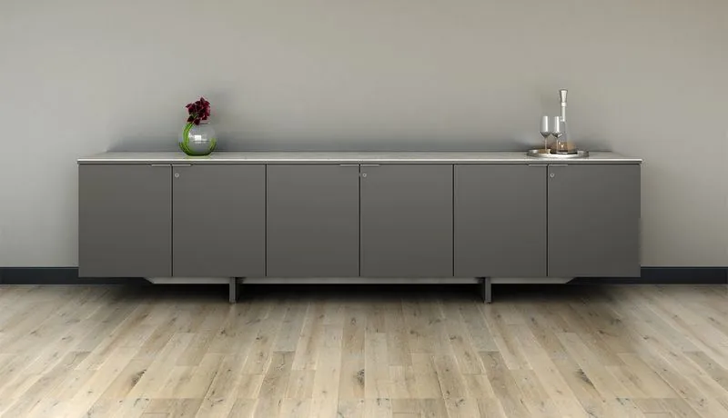 Gray credenza in a minimalist room