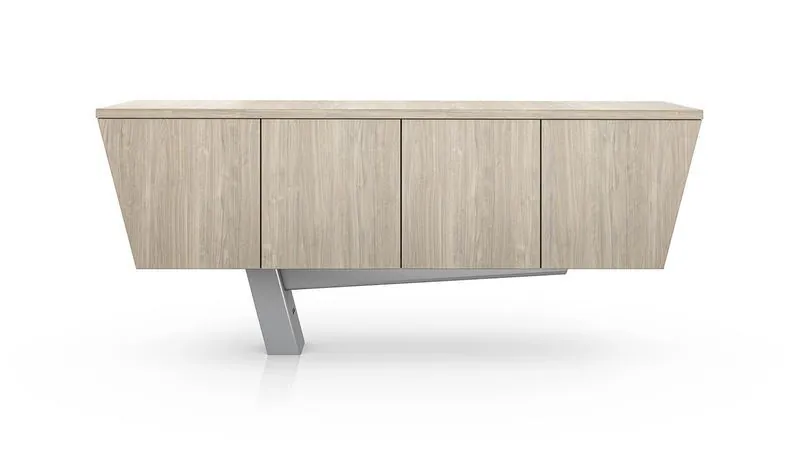 Light wood credenza with angled metal base