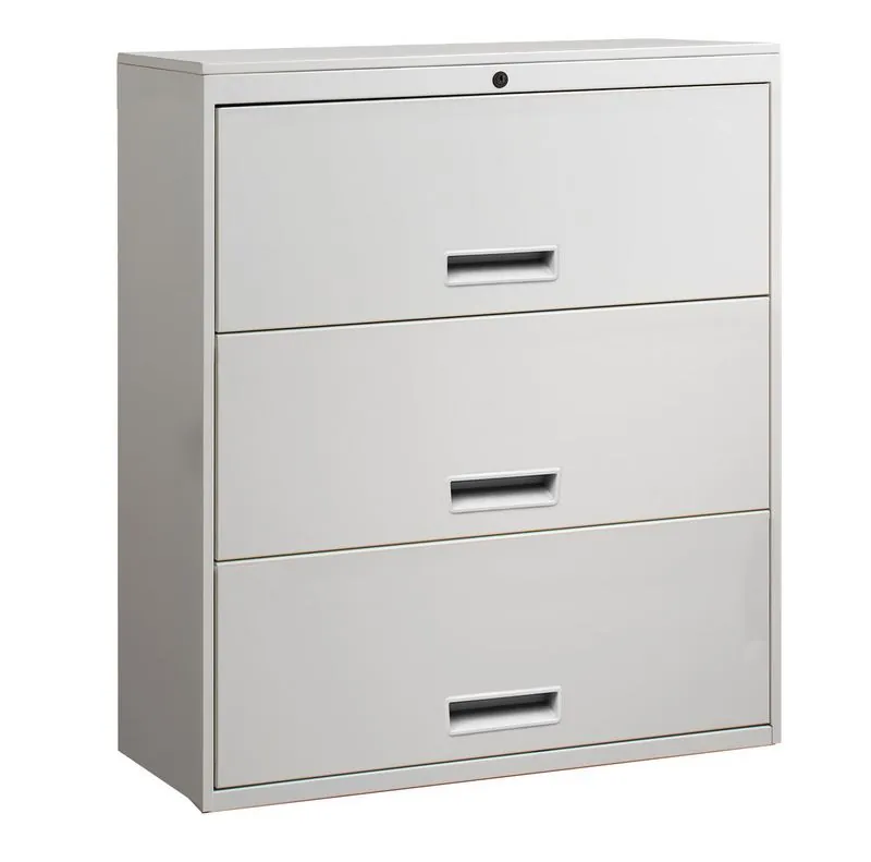 Three-drawer gray metal lateral file