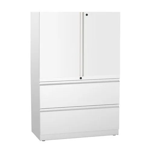 White storage cabinet with doors and lateral file drawers