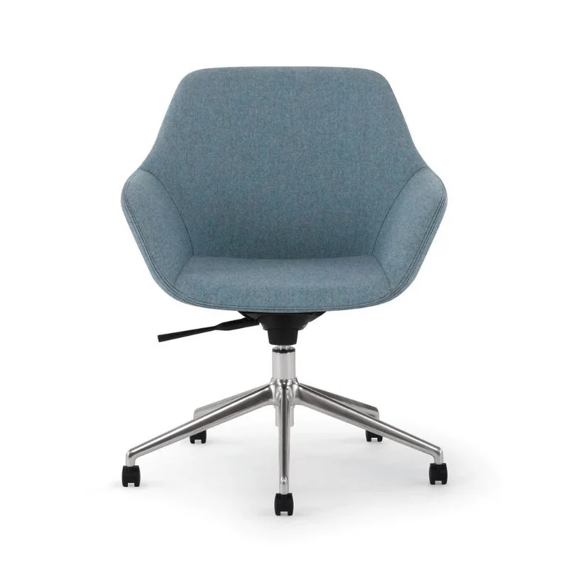 Upholstered Shell Task Chair Blue upholstered shell task chair on polished base