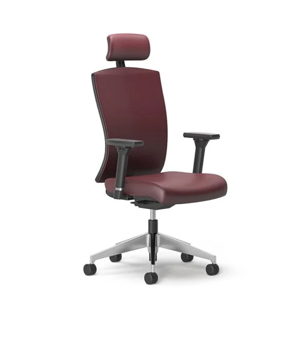 High-Back Chair with Headrest Burgundy upholstered high-back task chair with headrest