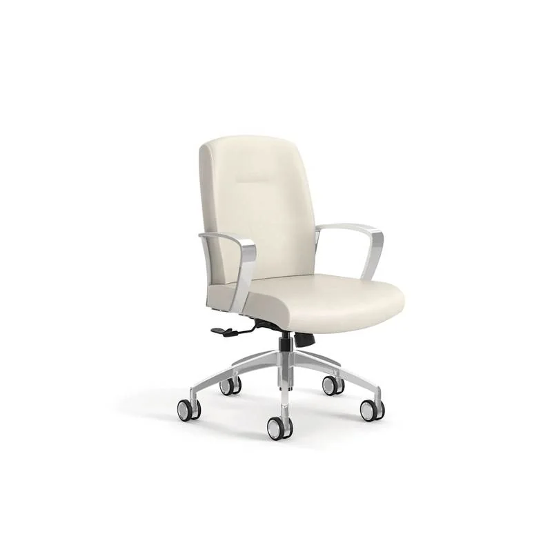 Upholstered Task Chair Cream mid-back task chair with polished loop arms, three-quarter view