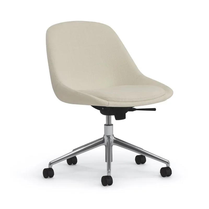 Upholstered Shell Task Chair Cream upholstered shell task chair on polished five-star base