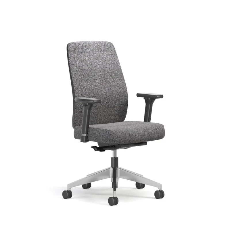 Upholstered Task Chair Gray fabric task chair with adjustable arms