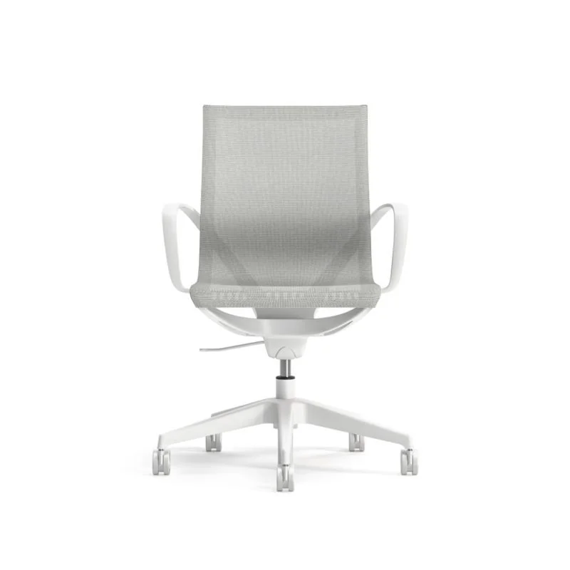 Mesh Task Chair Gray mesh-back task chair on white base