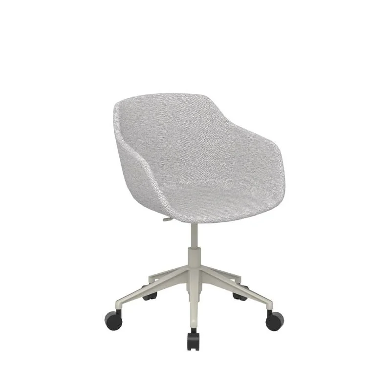 Upholstered Shell Task Chair Light gray upholstered shell chair on swivel casters