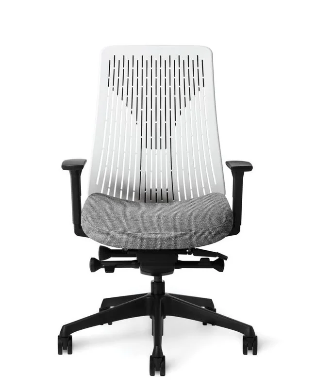 Flex-Back Task Chair White flex-back task chair with gray seat and black base