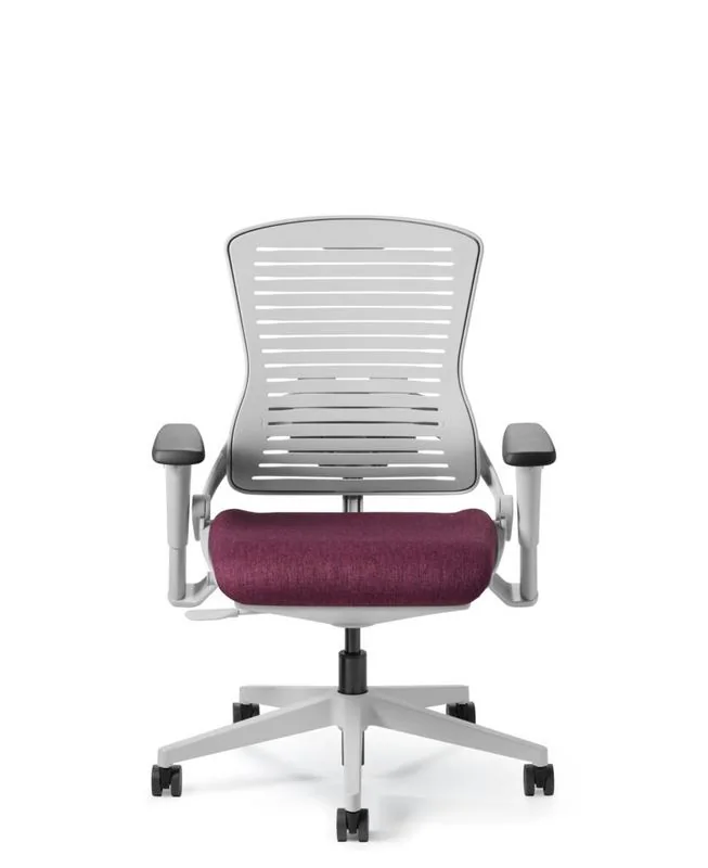Flex-Back Task Chair White flex-back task chair with plum seat