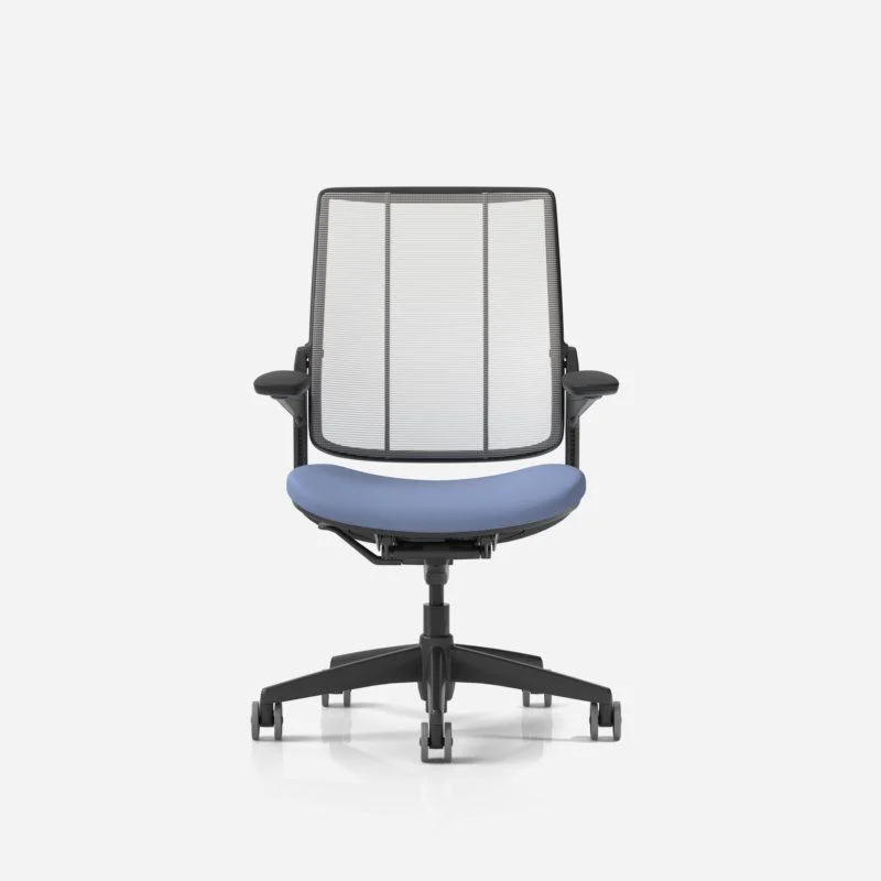 Ergonomic Mesh Chair White mesh-back task chair with blue seat