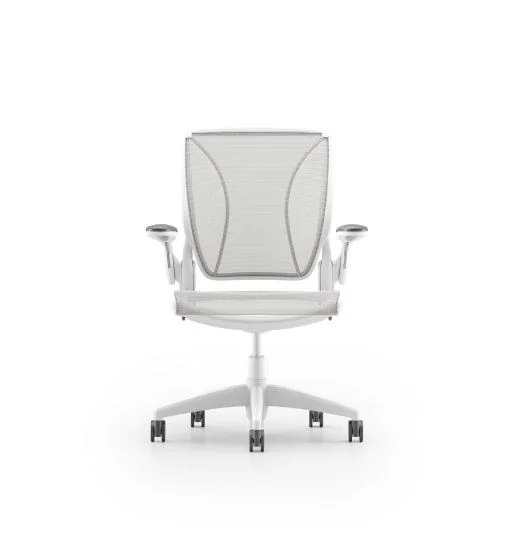 Ergonomic Mesh Chair White mesh ergonomic task chair with pivoting arms