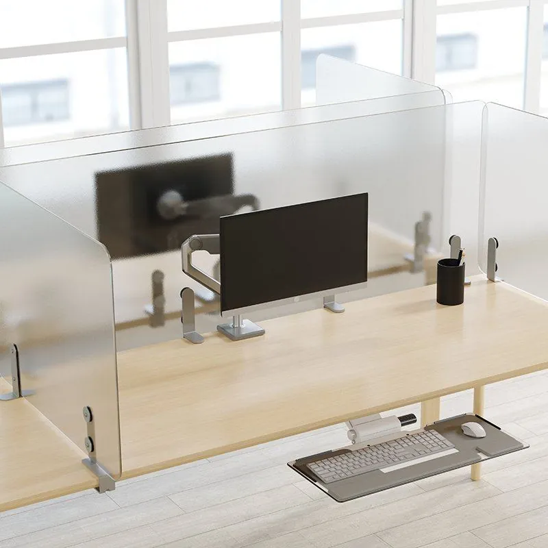 Workstation with Screens Desk with frosted glass privacy screens and monitor arm