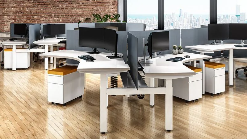 Open Office Open office with 120-degree workstations and dual monitors