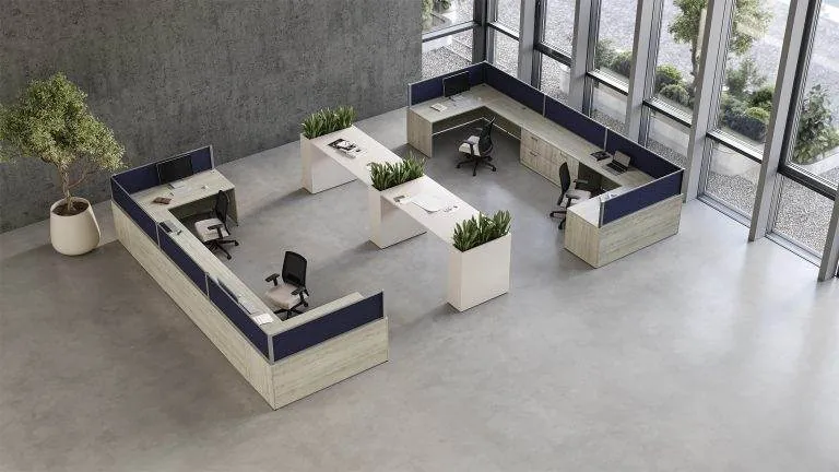 Workstation Pods Overhead view of workstation pods with planters