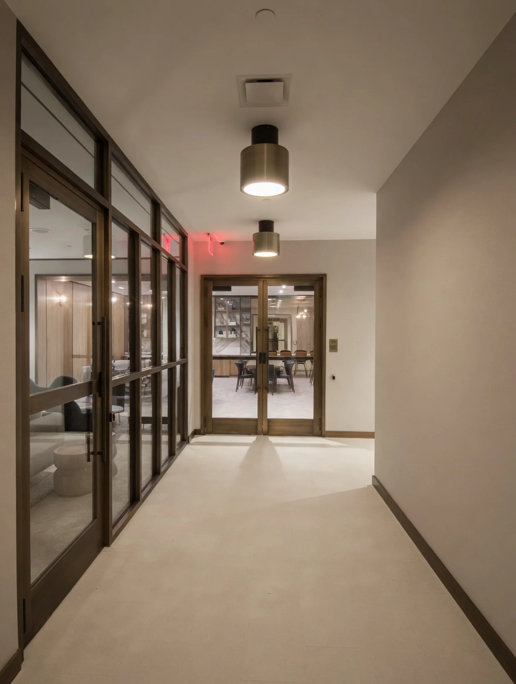 Hotel amenity floor — Metal & Glass · Corridor & doors